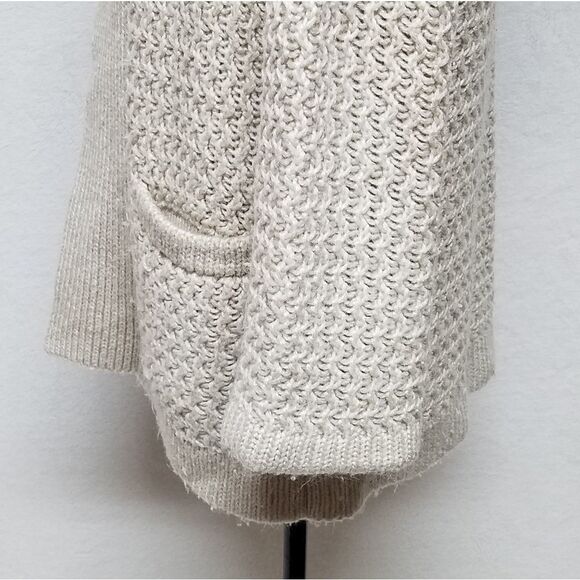 𝅺RARE Vintage 70s Jantzen Tan Chunky Knit Wide Collar Bow Bell Sleeve Cardigan - Picture 10 of 16